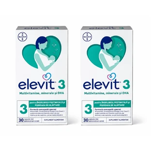 Elevit 3, multivitamines pour la période postnatale et l'allaitement, 2 x 30 gélules, Bayer