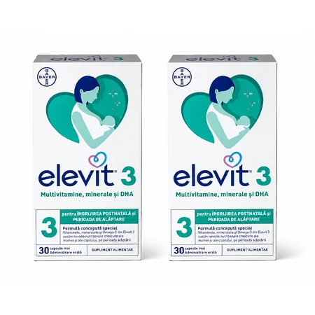 Elevit 3, multivitamines pour la période postnatale et l'allaitement, 2 x 30 gélules, Bayer