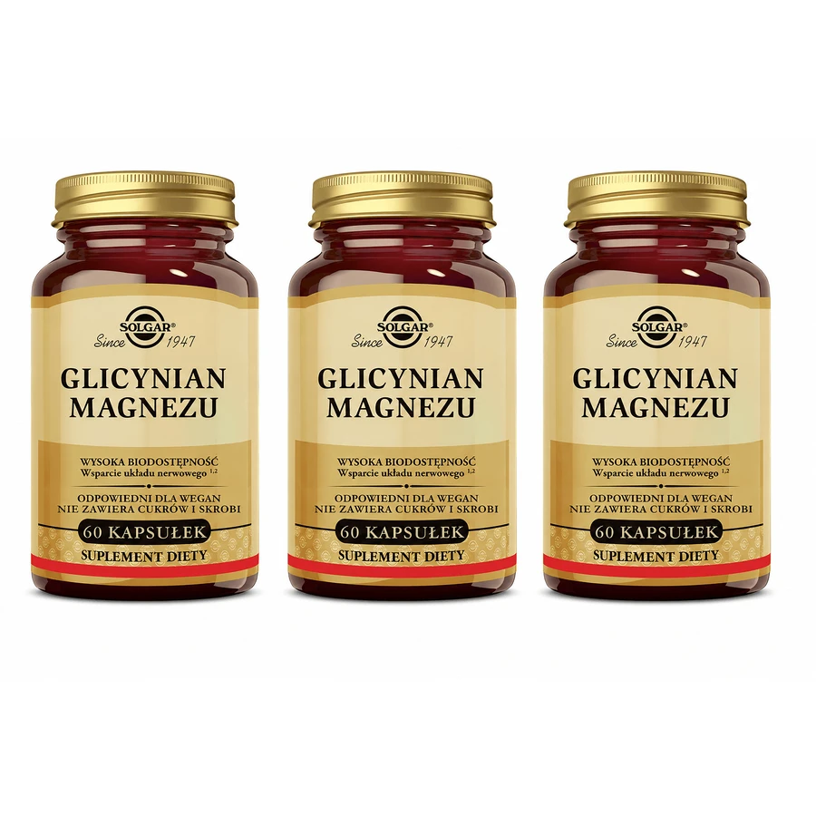Glycinate de magnésium Solgar, 3 boîtes de 60 gélules