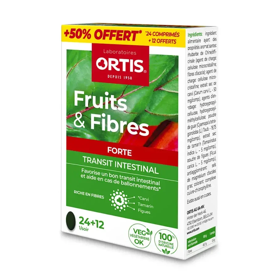 Ortis Fruits & Fibers Forte Tránsito intestinal 24 + 12 comprimidos