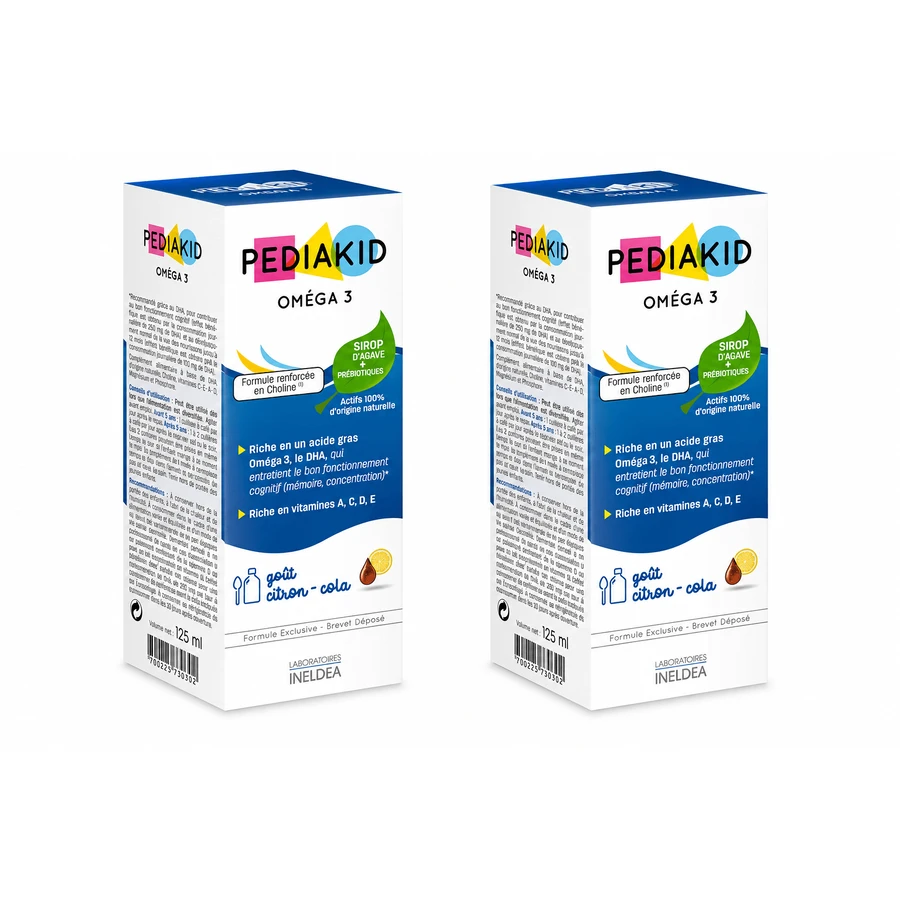 Pediakid Children's Syrup with Omega-3 and Vitamins A, C, D, and E, Cola Flavor, 2x125 ml, Ineldea
