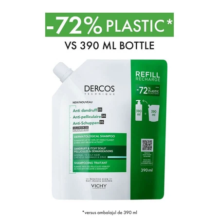 Rezerva eco sampon anti-matreata pentru par normal-gras Dercos, 2x390 ml, Vichy