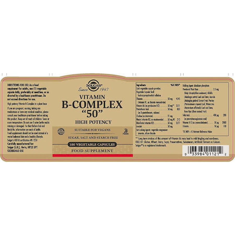Solgar B-Complex "50", 2x50 capsule vegetale