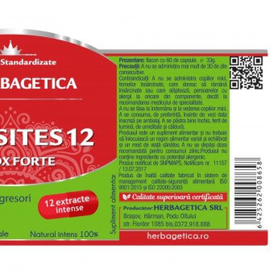 Parasites 12 Detox Forte, 2x120 capsule, Herbagetica 