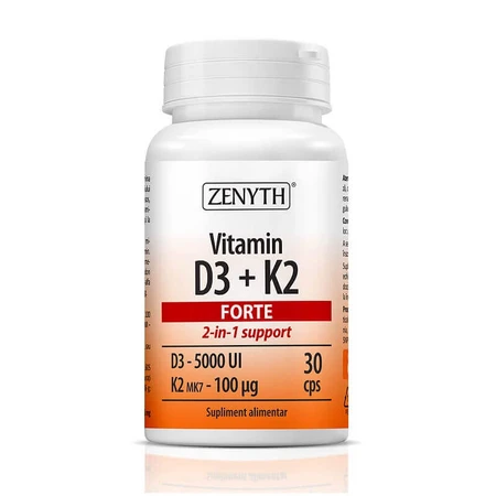 Vitamine D3 + K2 FORTE, 2x30 gélules, Zenyth