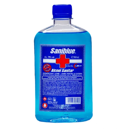 Alcool denaturato al 70%, 2 flaconi da 500 ml, Saniblue