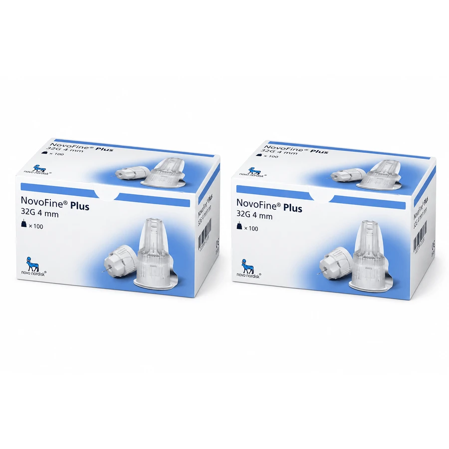 Aghi per iniettore NovoFine Plus, 32G (0,23/0,25 mm) x 4 mm, 2 confezioni da 100 pezzi, Novo Nordisk Pharma