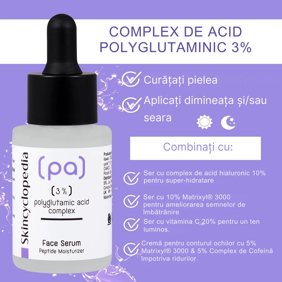Sérum hidratante con complejo de ácido poliglutámico PA al 3 %, 2 x 30 ml, Skincyclopedia