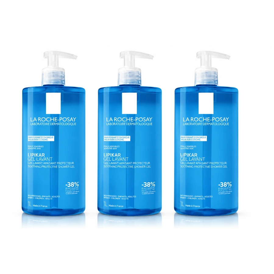 Lipikar Gel detergente, 3x1 L, per pelli sensibili, La Roche-Posay