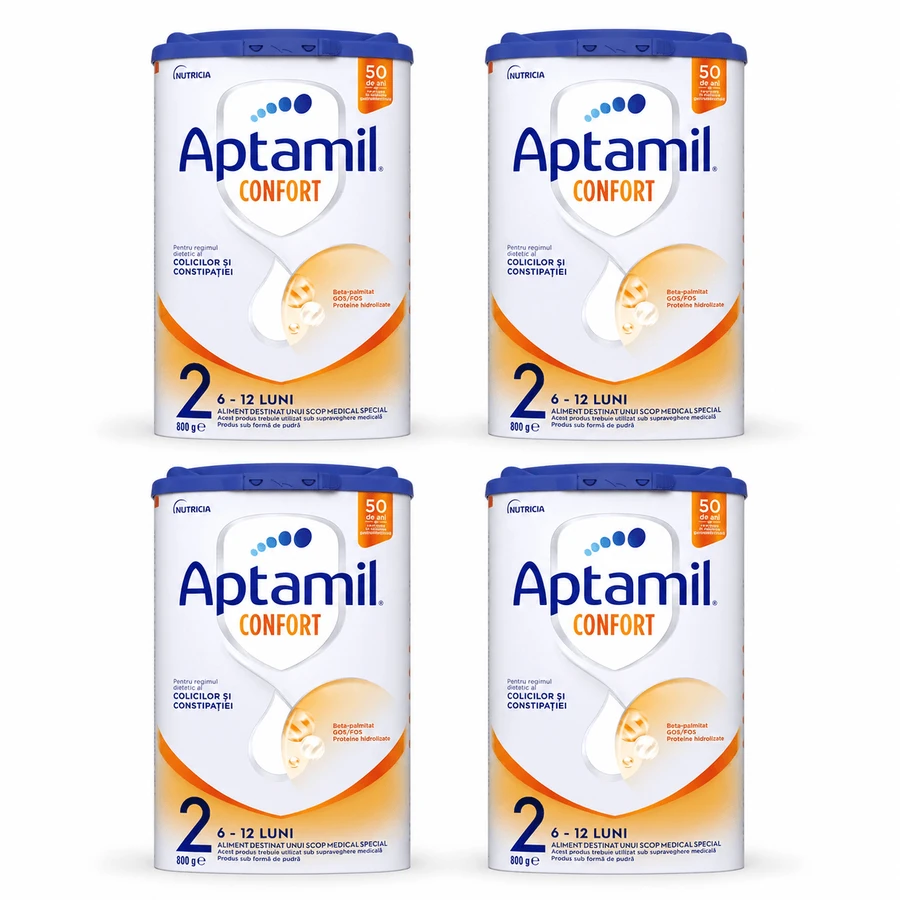 Leche de fórmula en polvo Aptamil Comfort 2, de 6 a 12 meses, 4 x 800 g, Nutricia
