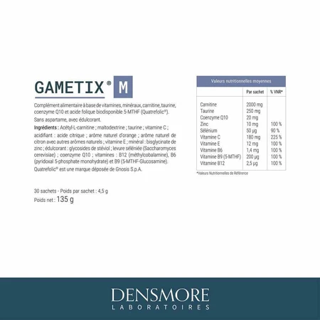 Densmore Gynecologie Gametix M + Fertilité et Reproduction Homme 2x30 Sachets
