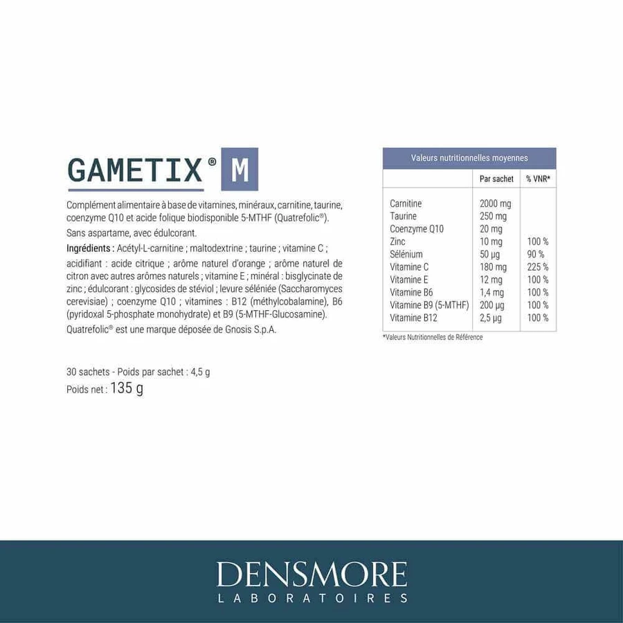 Densmore Gynecologie Gametix M + Fertilité et Reproduction Homme 2x30 Sachets