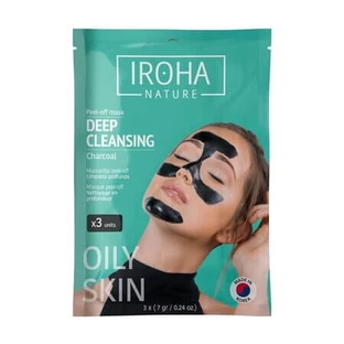 Maschera esfoliante in tessuto al carbone attivo per il viso, 3x7 g, Iroha