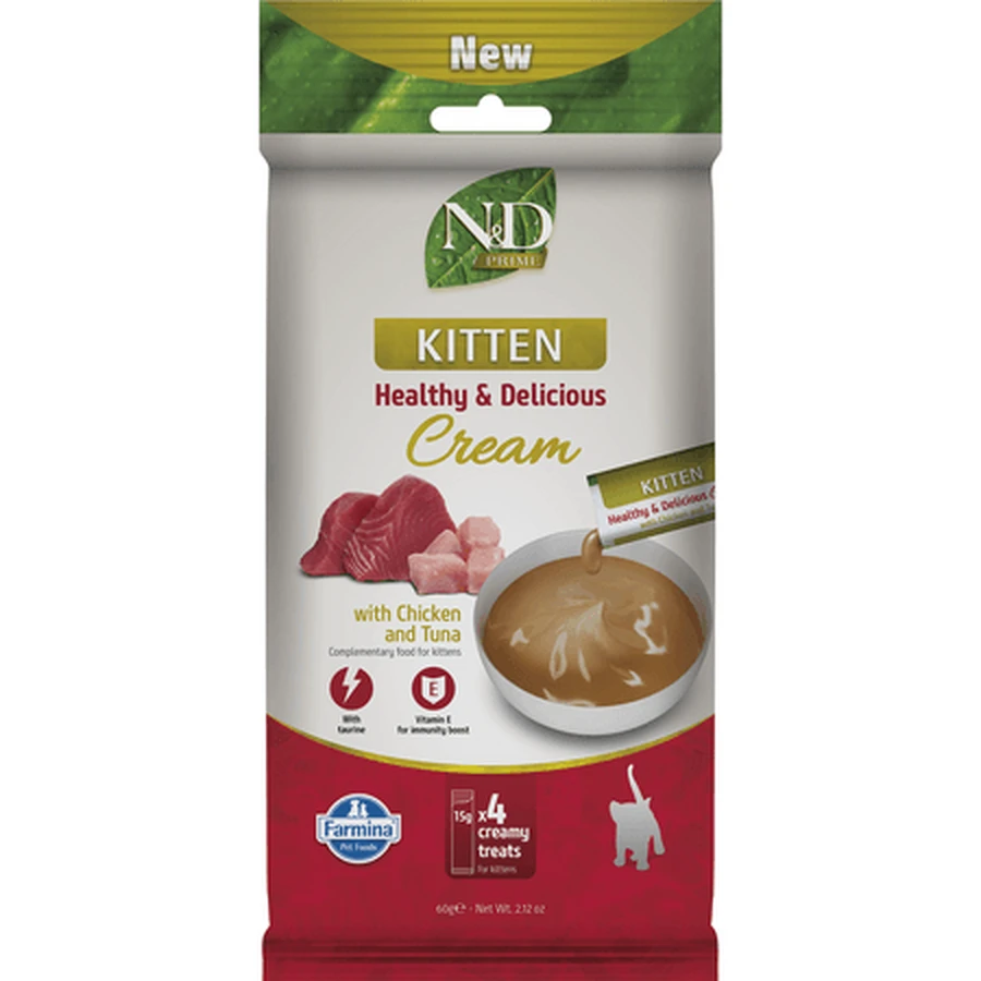 N&D Prime Kitten Creamy Chicken and Tuna Cat Treats, 4x15 g, Farmina