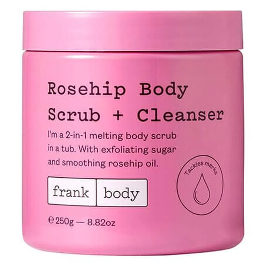 Exfoliante corporal y gel de limpieza 2 en 1 con aceite de rosa mosqueta, 250 g, Frank Body