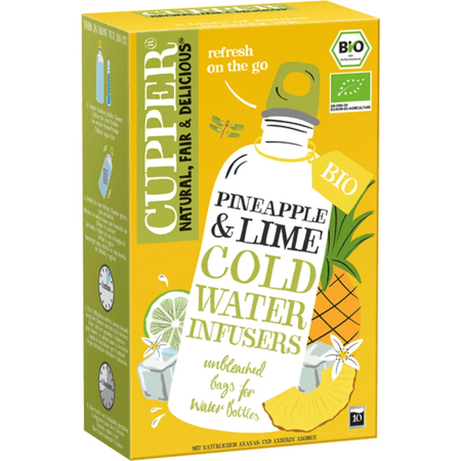 Thé glacé aux fruits, saveur ananas et citron vert, 10 sachets, Cupper