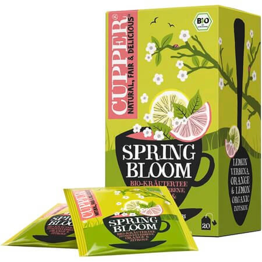 Thé « Spring Bloom » à la verveine citronnée et aux écorces d'orange, 20 sachets, Cupper