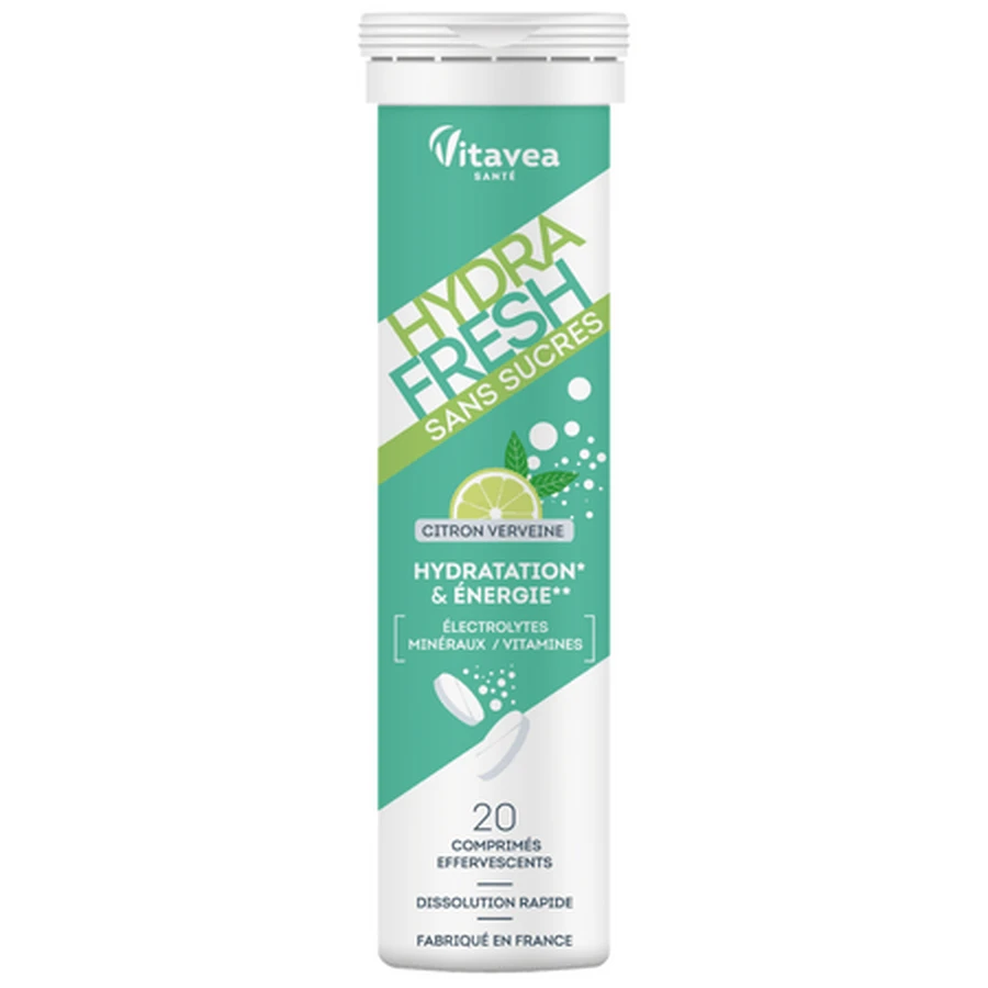 Hydrafresh Lemon and Verbena Flavored Electrolytes, 20 effervescent tablets, Vitavea