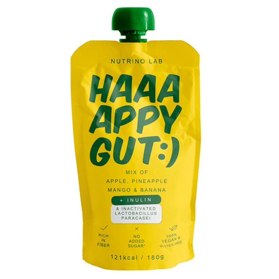 Purea pasteurizada «Happy Gut» con manzanas, piña, mango y plátanos, 180 g, Nutrino Lab