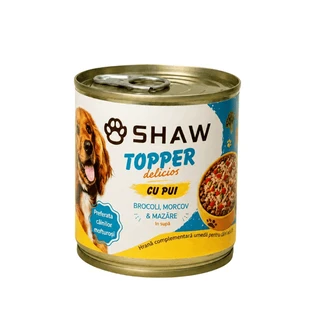 Topper Nassfutter für Hunde mit Hühnerbrust, Möhren, Brokkoli und Erbsen in Brühe, 170 g, SHAW