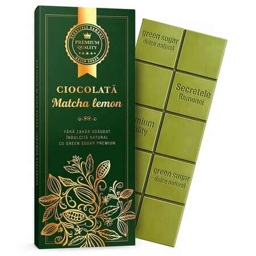 Chocolate con matcha y limón - Ramona's Secrets, 70 g, Remedia Laboratories
