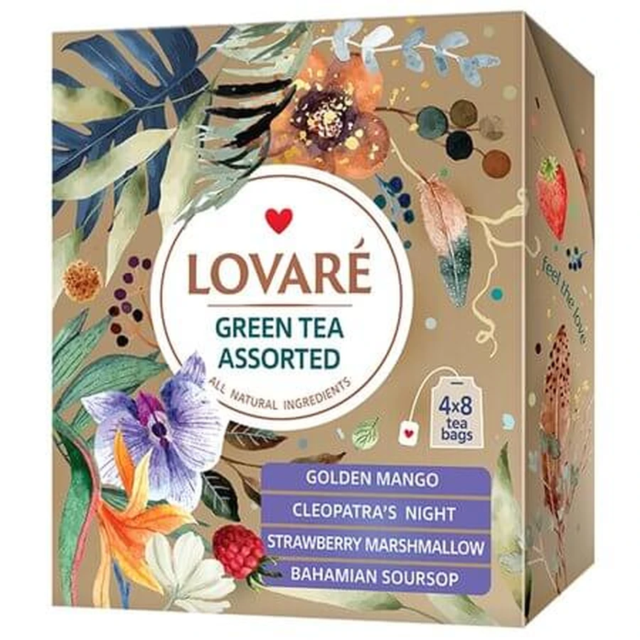 Assorted Green Tea, 32 tea bags x 1.5 g, Lovare