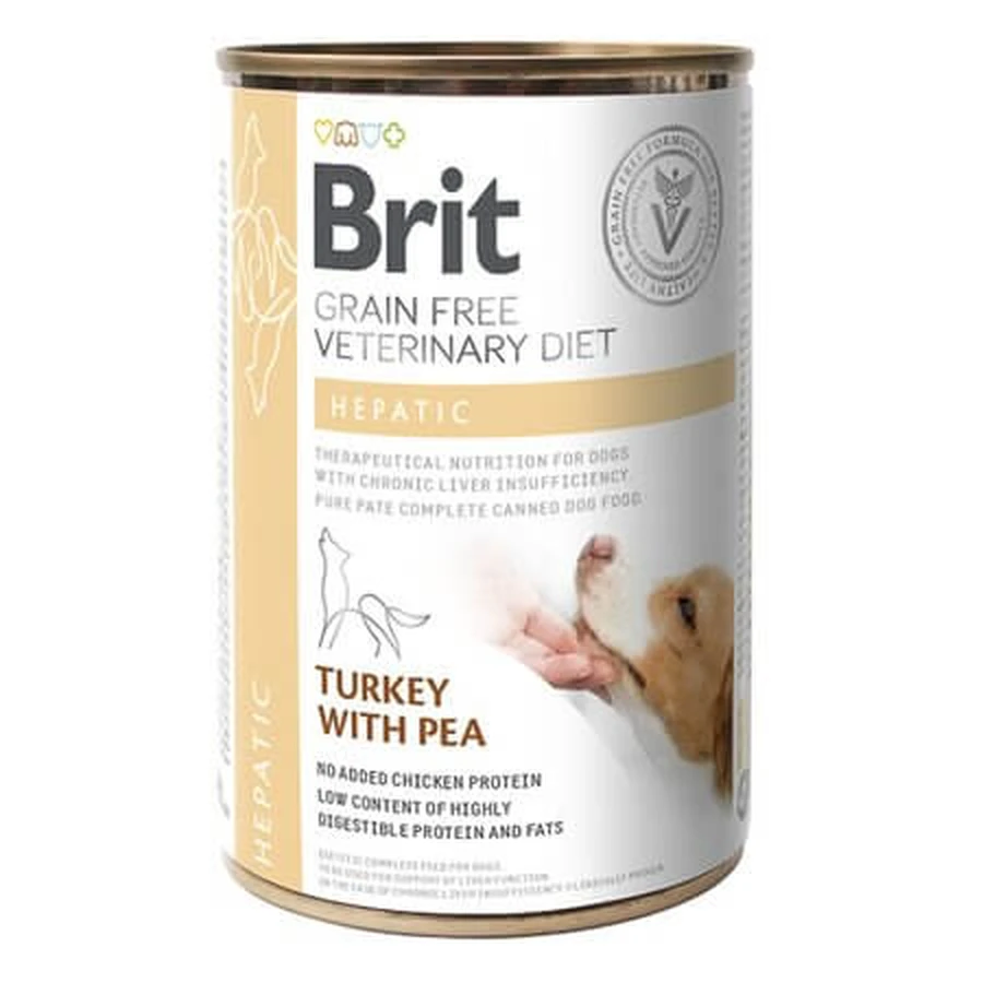 Hrana umeda din curcan pentru caini Hepatic, 400 g, Brit