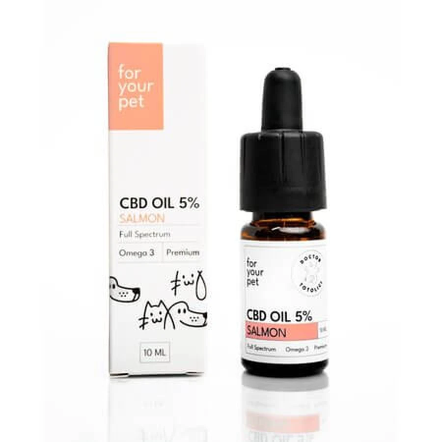 5% Hemp Oil for Dogs and Cats with Salmon Flavor, 10 ml, Doctor Totolici