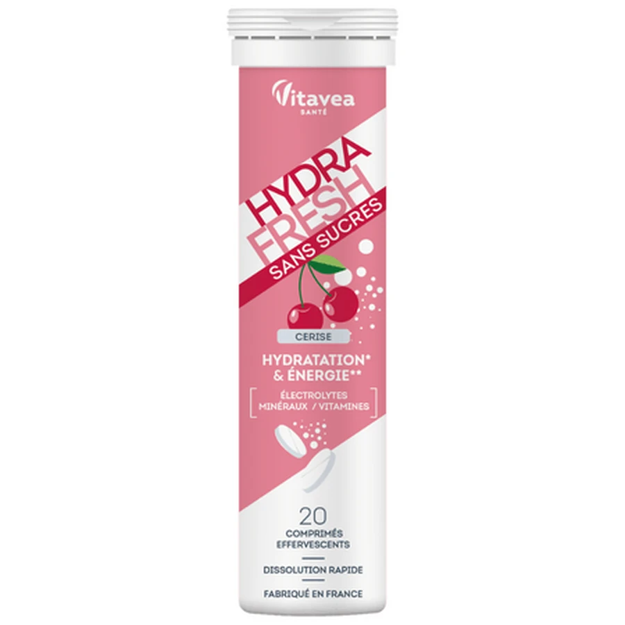 Hydrafresh Cherry-Flavored Electrolytes, 20 effervescent tablets, Vitavea