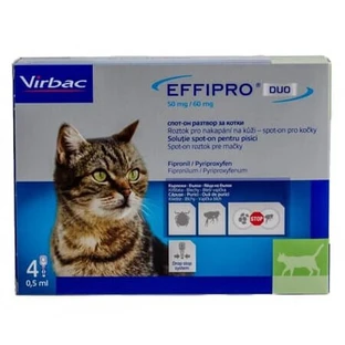 Effipro Duo vlooien- en tekenbestrijding voor katten, 4 pipetten, Virbac