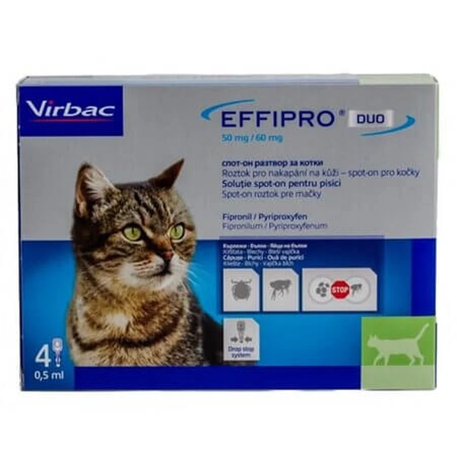Effipro Duo - Traitement anti-puces et anti-tiques pour chats, 4 pipettes, Virbac