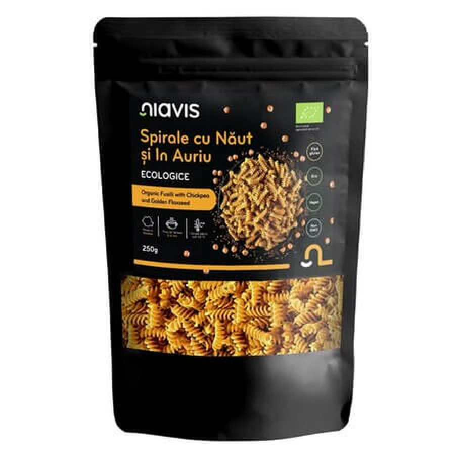 Pasta en espiral ecológica con garbanzos y sésamo dorado, 250 g, Niavis