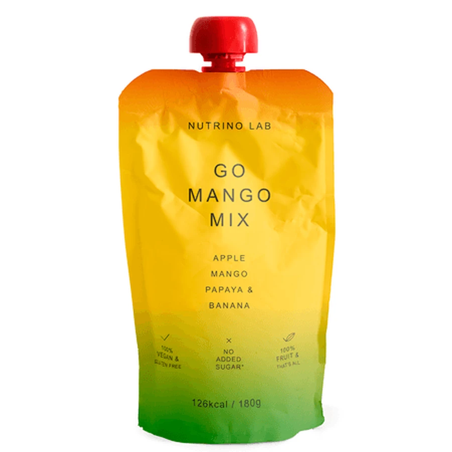 Puré pasteurizado «Go Mango Mix» con manzanas, mangos, papayas y plátanos, 180 g, Nutrino Lab
