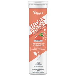 Hydrafresh Peach-Flavored Electrolytes, 20 effervescent tablets, Vitavea