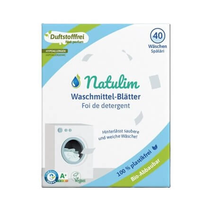 Eco-friendly and hypoallergenic laundry detergent, 40 sheets, Natulim