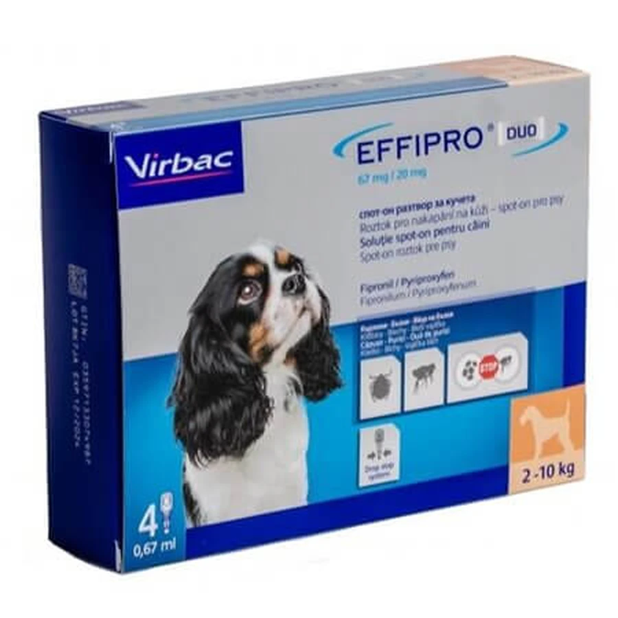 Effipro Duo - Traitement anti-puces et anti-tiques pour chiens, taille S (2 à 10 kg), 4 pipettes, Virbac