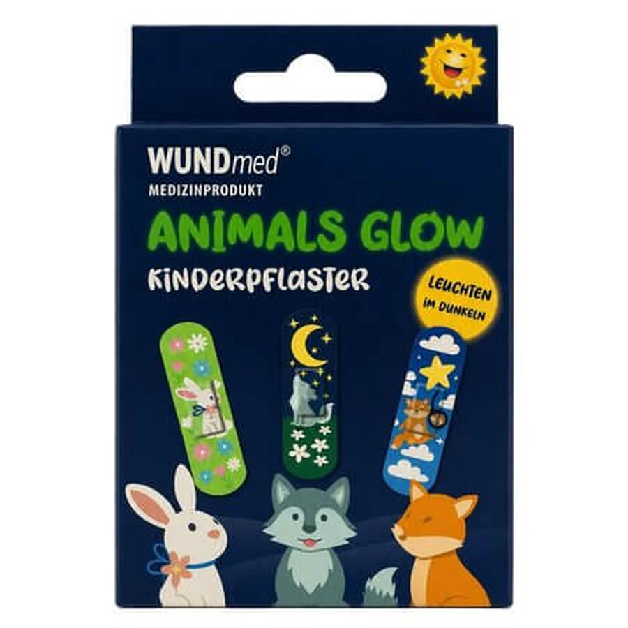 Animals Glow Glow-in-the-Dark Band-Aids for Kids, 10 pieces, Wundmed