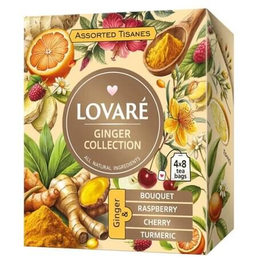 Ginger Collection Assorted Herbal Tea, 32 tea bags x 1.8 g, Lovare