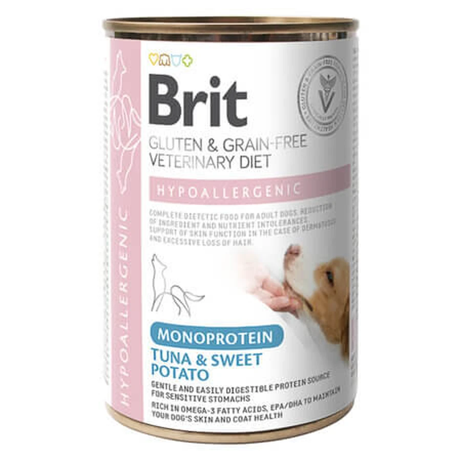 Aliment humide hypoallergénique monoprotéique pour chien au thon et à la patate douce, 400 g, Brit