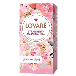 A blend of green tea, strawberries, and cornflower petals, with a Strawberry Marshmallow flavor, 24 tea bags x 2 g, Lovare
