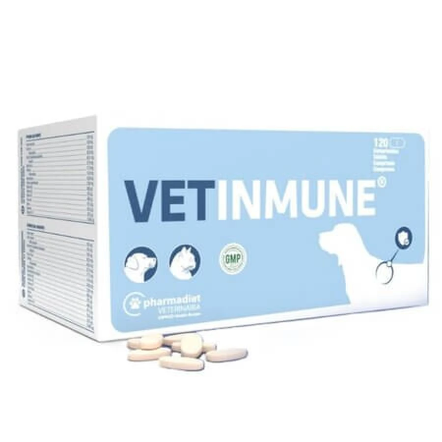 Vetinmune, suplemento nutricional para el sistema inmunitario de perros y gatos, 120 comprimidos, Pharmadiet
