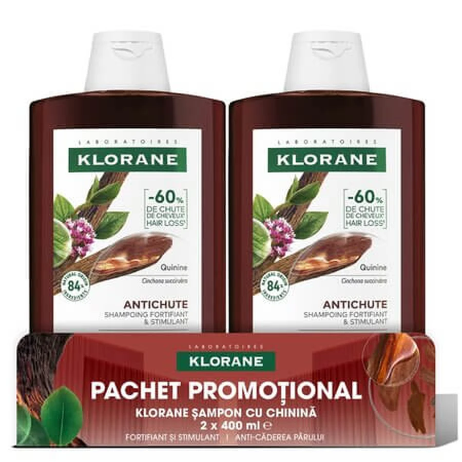 Klorane Shampoo Set with Quinine and Edelweiss, 2x400 ml