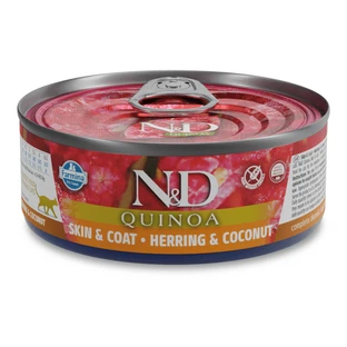 Hrana umeda cu hering si nuca de cocos pentru pisici Quinoa Skin and Coat N&D, 80 g, Farmina