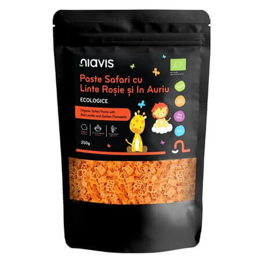 Organic Red and Golden Lentil Safari Pasta, 250 g, Niavis