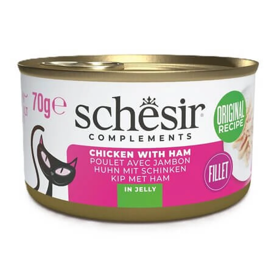 Aanvullend natvoer voor katten met kip en ham in gelei, 70 g, Schesir