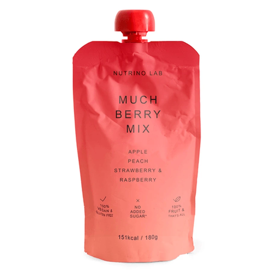 Pasteryzowany przecier z jabłek, brzoskwiń, truskawek i malin — mieszanka „Much Berry”, 180 g, Nutrino Lab: ceny i cechy