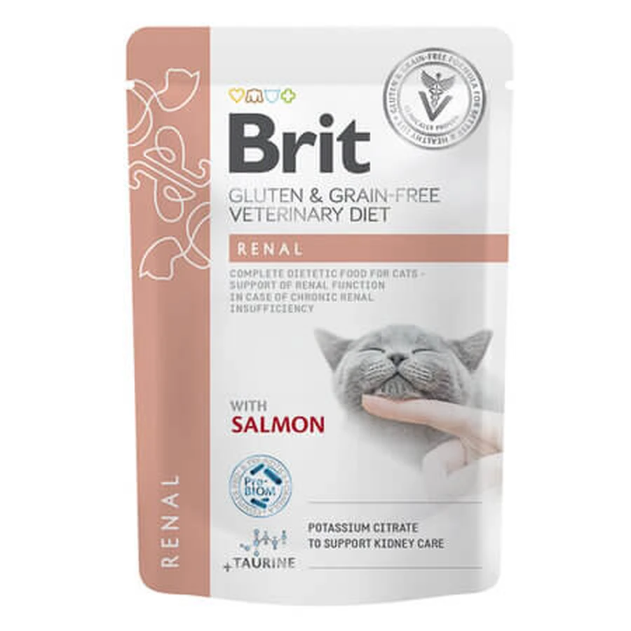 Nourriture humide pour chat « Renal » au saumon, 85 g, Brit