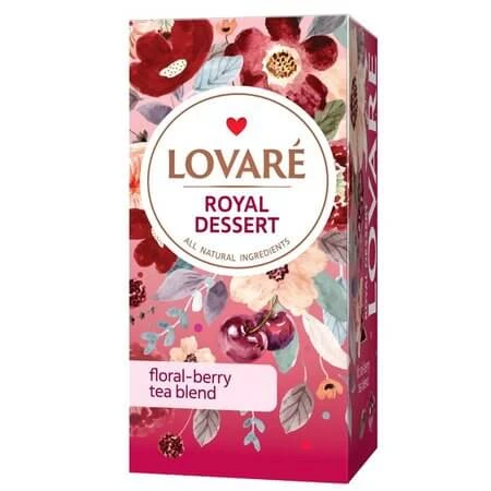 Royal Dessert Hibiscus, Fruit, and Flower Petal Tea Blend, 24 tea bags x 1.5 g, Lovare