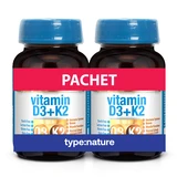 Vitamine D3 + K2-pakket, 60 tabletten + 60 tabletten, Naturmil