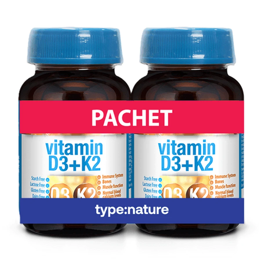 Pachet Vitamina D3 + K2, 60 tablete + 60 tablete, Naturmil